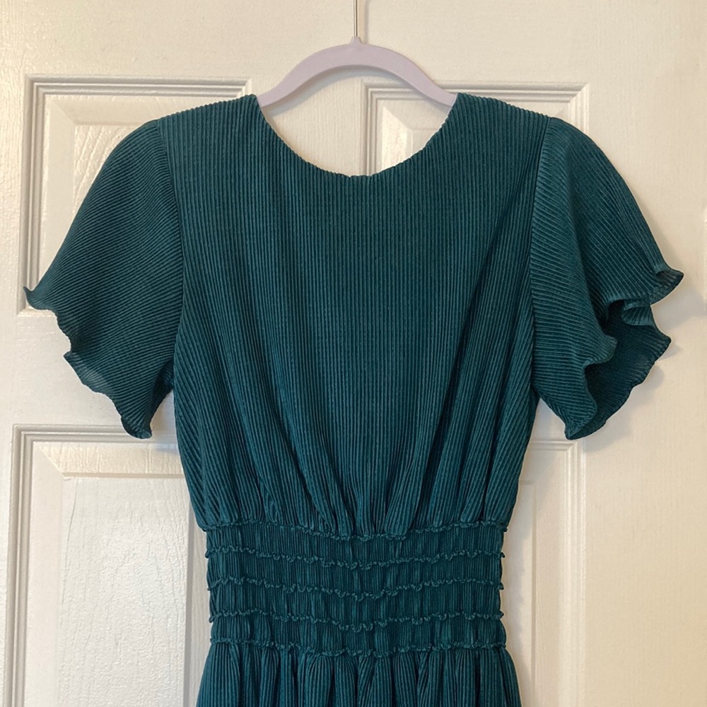 She+Sky, Forest Green ruffled party dress.